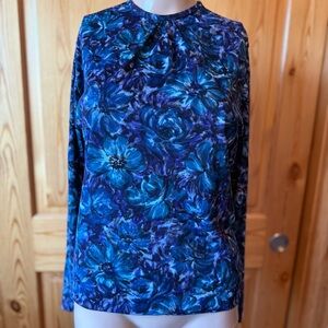 60s 70s Womens Top Union Made Blue Purple Floral S M